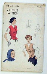 6824 VOGUE 1951 EASY WAISTCOAT VEST, TIED HOOD PATTERN UNUSED SIZE 16 34" BUST
